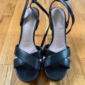 BCBGeneration Black Textured Crisscross Ankle-Strap Heels